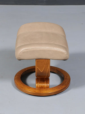 Scandinavian Modern Stressless Tan Leather Ottoman by Ekornes