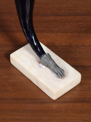 Pair of Victorian Gilt Brass  Hand & Amethyst Glass Cornucopia Vases w/ Marble Bases, c.1900’s