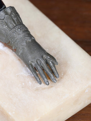 Pair of Victorian Gilt Brass  Hand & Amethyst Glass Cornucopia Vases w/ Marble Bases, c.1900’s