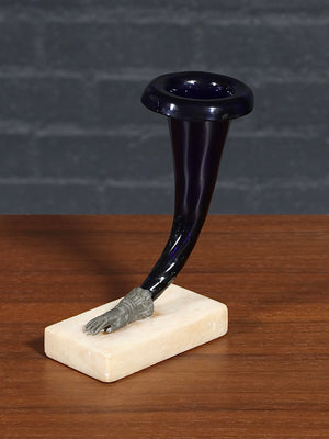 Pair of Victorian Gilt Brass  Hand & Amethyst Glass Cornucopia Vases w/ Marble Bases, c.1900’s