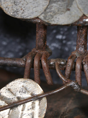 Vintage Rustic Folk Art Metal Owl Wall Sculpture w/ Green Glass Eyes, c.1970’s