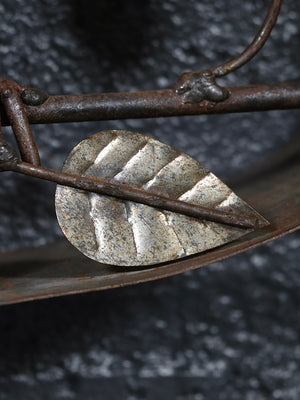 Vintage Rustic Folk Art Metal Owl Wall Sculpture w/ Green Glass Eyes, c.1970’s