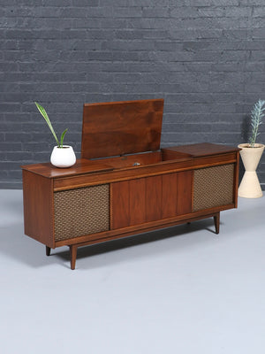 Mid-Century Sears Silvertone AM/FM Stereo Console w/ Turntable Credenza, c.1950’s