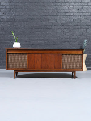 Mid-Century Sears Silvertone AM/FM Stereo Console w/ Turntable Credenza, c.1950’s