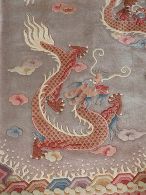Vintage Chinese Art Deco Hand-Knotted Wool Dragon Rug, c.1950’s