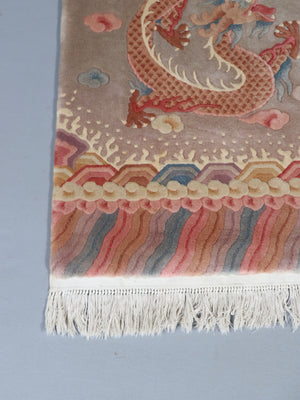 Vintage Chinese Art Deco Hand-Knotted Wool Dragon Rug, c.1950’s