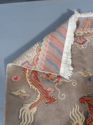 Vintage Chinese Art Deco Hand-Knotted Wool Dragon Rug, c.1950’s