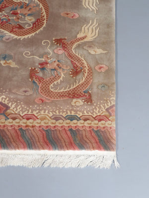 Vintage Chinese Art Deco Hand-Knotted Wool Dragon Rug, c.1950’s