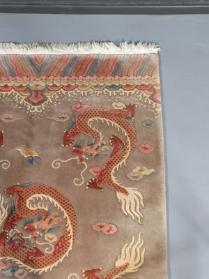 Vintage Chinese Art Deco Hand-Knotted Wool Dragon Rug, c.1950’s