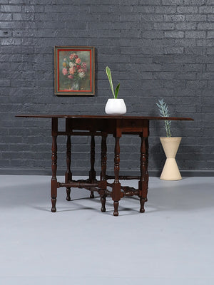 English Colonial Style Drop-Leaf Gateleg Table w/ Drawer, c.1940’s