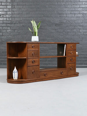 Vintage Streamline Moderne Oak Bookcase Credenza, c.1940's