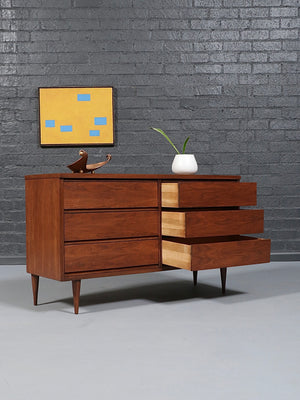 Mid-Century Modern Walnut 6-Drawer Dresser by Bassett Furniture, c.1960’s