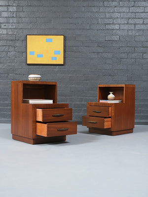 Pair of Mid-Century Modern Tiered Night Stands by Bookcase, c.1960’s
