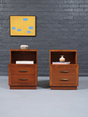 Pair of Mid-Century Modern Tiered Night Stands by Bookcase, c.1960’s