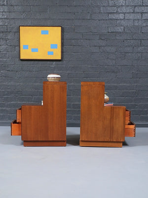Pair of Mid-Century Modern Tiered Night Stands by Bookcase, c.1960’s
