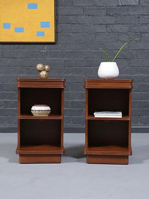 Pair of Art Deco Mahogany Tier Night Stands w/ Bookcase, c.1940’s