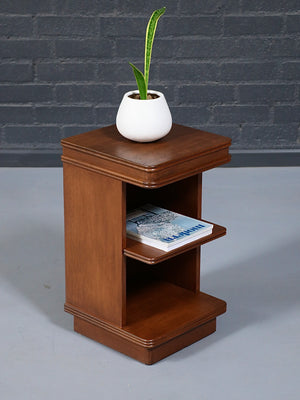 Pair of Art Deco Mahogany Tier Night Stands w/ Bookcase, c.1940’s