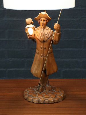 Vintage Hand Carved Colonial Style Town Watchman Table Lamp, c.1960’s