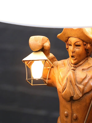 Vintage Hand Carved Colonial Style Town Watchman Table Lamp, c.1960’s
