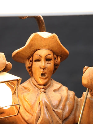 Vintage Hand Carved Colonial Style Town Watchman Table Lamp, c.1960’s