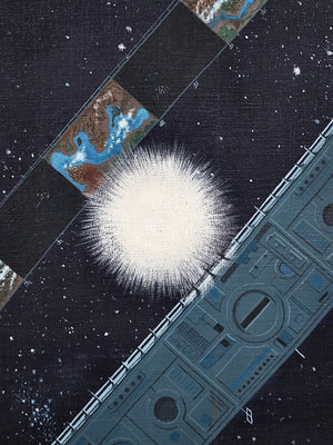 Signed 1974 Space Age Space Orbital Colony Painting by Connie Kish
