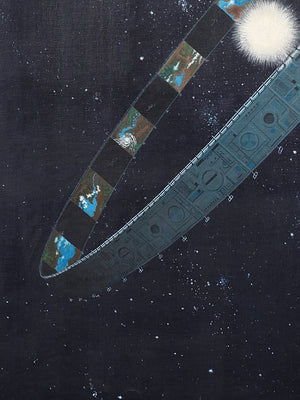 Signed 1974 Space Age Space Orbital Colony Painting by Connie Kish