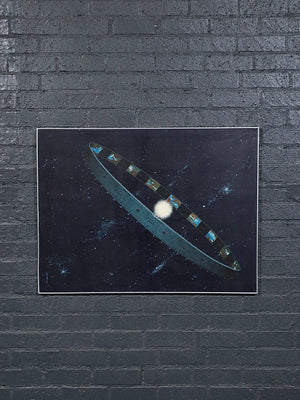 Signed 1974 Space Age Space Orbital Colony Painting by Connie Kish