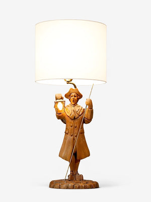 Vintage Hand Carved Colonial Style Town Watchman Table Lamp, c.1960’s
