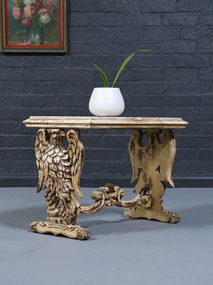 Vintage Belgian Baroque Revival Griffin & Pink Marble-Top Side Table, c.1940’s