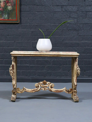 Vintage Belgian Baroque Revival Griffin & Pink Marble-Top Side Table, c.1940’s