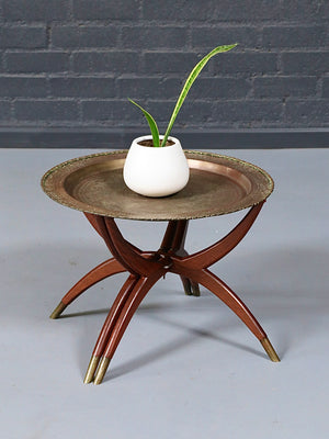 Vintage Hollywood Regency Style Brass Tray-Top Folding Side Table, c.1970’s