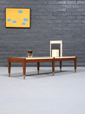 Italian Travertine Top & Walnut Coffee Table by Sligh Lowry, c.1950’s