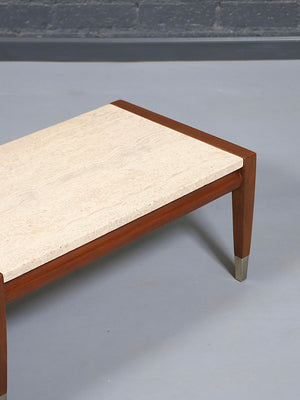 Italian Travertine Top & Walnut Coffee Table by Sligh Lowry, c.1950’s