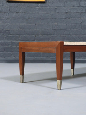 Italian Travertine Top & Walnut Coffee Table by Sligh Lowry, c.1950’s