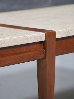 Italian Travertine Top & Walnut Coffee Table by Sligh Lowry, c.1950’s
