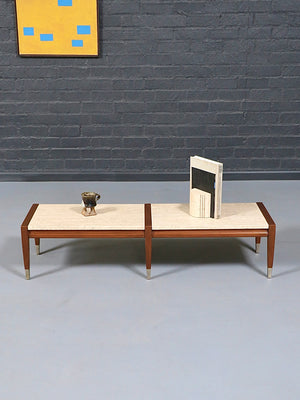 Italian Travertine Top & Walnut Coffee Table by Sligh Lowry, c.1950’s