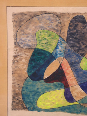 Signed 1963 Mid-Century Californian Modern Abstract Watercolor by Gene Lesser
