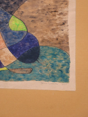 Signed 1963 Mid-Century Californian Modern Abstract Watercolor by Gene Lesser