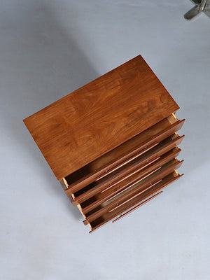Mid-Century Modern Sculpted Walnut Highboy Dresser by Harmony House, c.1960’s
