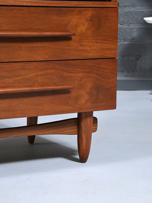 Mid-Century Modern Sculpted Walnut Highboy Dresser by Harmony House, c.1960’s