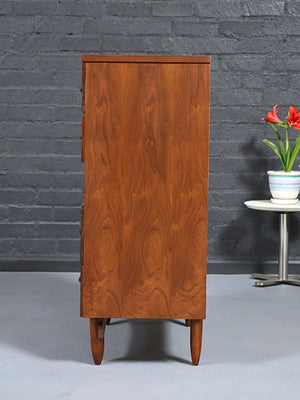 Mid-Century Modern Sculpted Walnut Highboy Dresser by Harmony House, c.1960’s