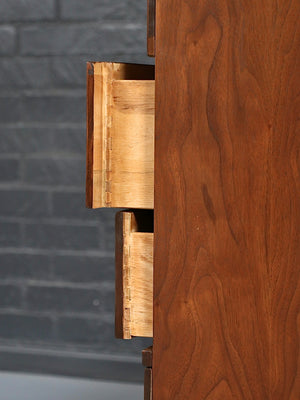 Mid-Century Modern Sculpted Walnut Highboy Dresser by Harmony House, c.1960’s
