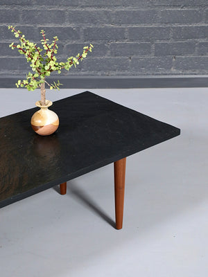 Mid-Century Modern Black Slate Stone Top Coffee Table, c.1960’s