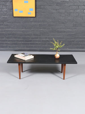 Mid-Century Modern Black Slate Stone Top Coffee Table, c.1960’s