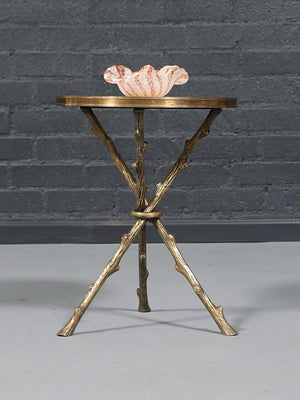 Contemporary Hollywood Regency Brass Twig Side Table w/ White Marble Top