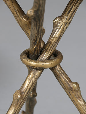 Contemporary Hollywood Regency Brass Twig Side Table w/ White Marble Top