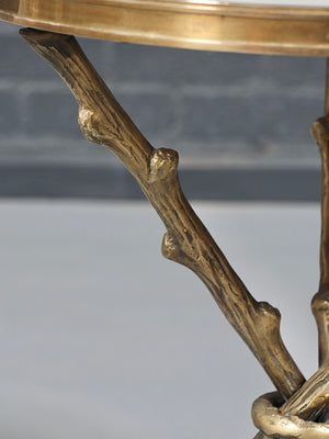 Contemporary Hollywood Regency Brass Twig Side Table w/ White Marble Top