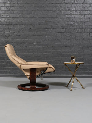 Scandinavian Modern “Stressless” Tan Leather Lounge Chair by Ekornes
