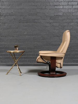 Scandinavian Modern “Stressless” Tan Leather Lounge Chair by Ekornes