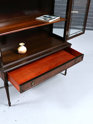 Antique English Sheraton Revival Mahogany & Glass Display Cabinet with Key, c.1920's
